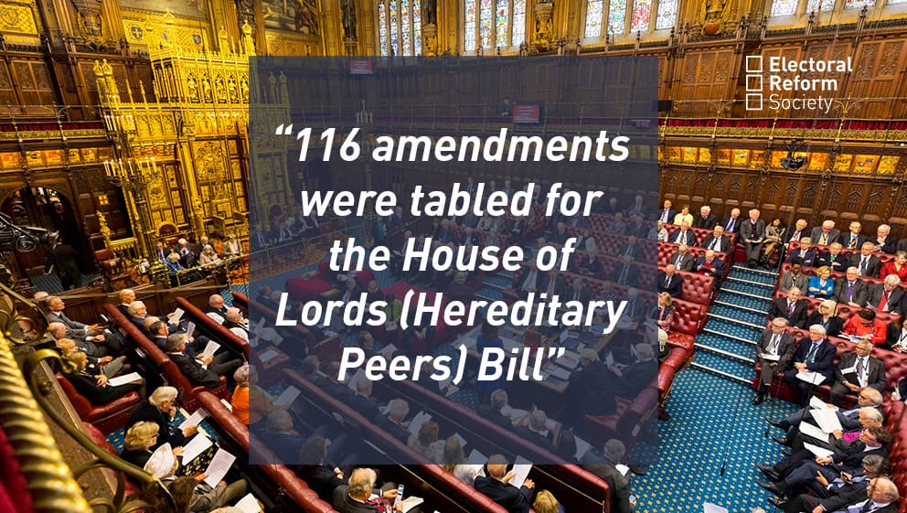 116 amendments were tabled for the House of Lords (Hereditary Peers) Bill