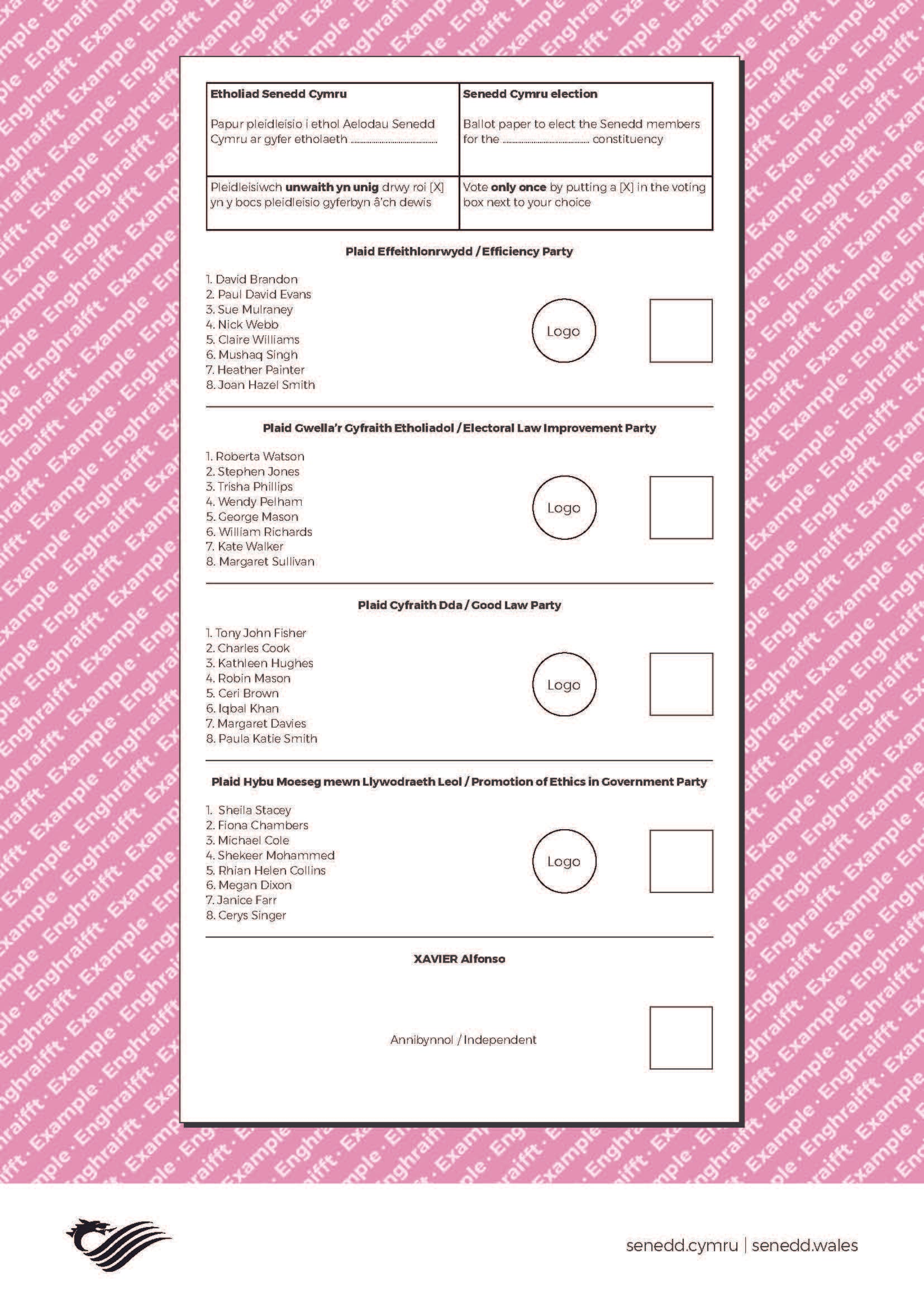 New Senedd ballot paper